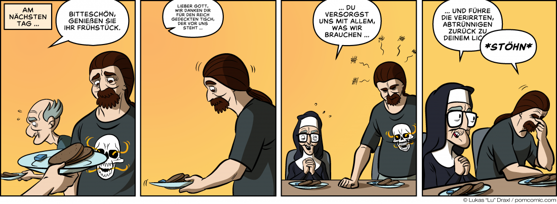 Piece of Me. Ein Webcomic über ein karges Frühstück und passiv-aggressive Gebete.
